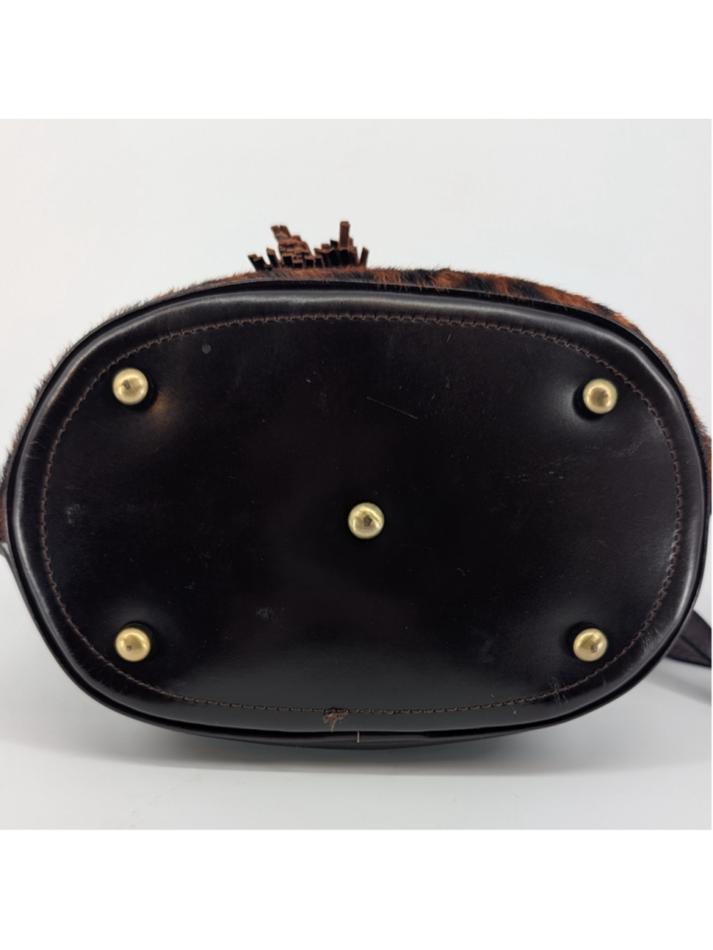 Patricia Nash Torresina Leopard Calf Hair Leather Bucket Bag Crossbody Tassels - Picture 9 of 16